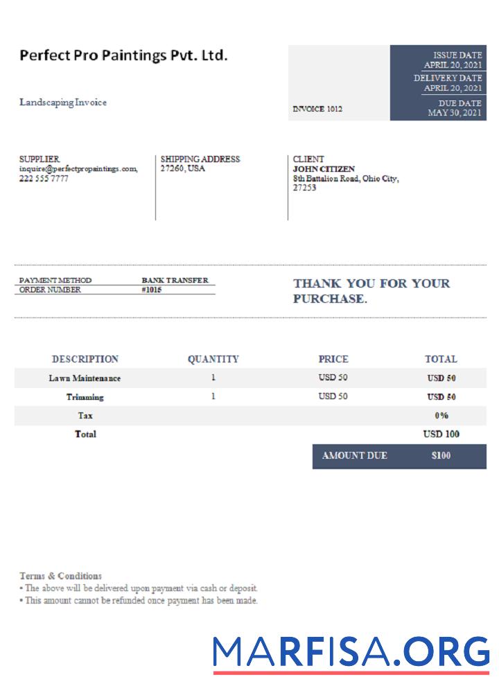 Realistic USA Perfect Pro Paintings Pvt. Ltd. invoice download for verification